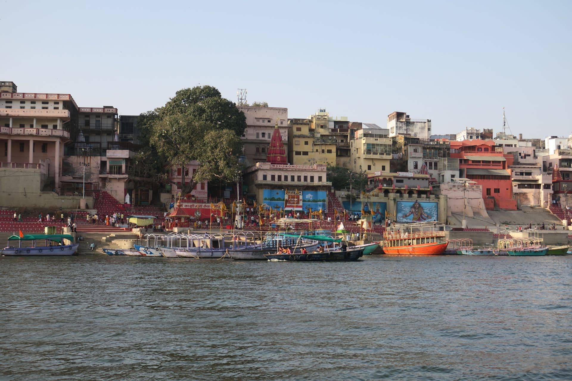 Ghats of Varanasi seen from the Ganga